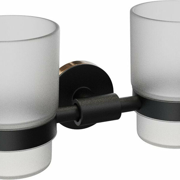 Стакан двойной Fora LORD, нержавеющая сталь, для зубных щеток, черный, круглая, высота 19 см, ширина 9.5 см