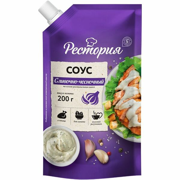 Соус Рестория Сливочно-чесночный на основе растительных масел 42% 200 г