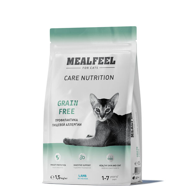Сухой корм Mealfeel Care Nutrition беззерновой для взрослых кошек, с ягненком 1.5 кг