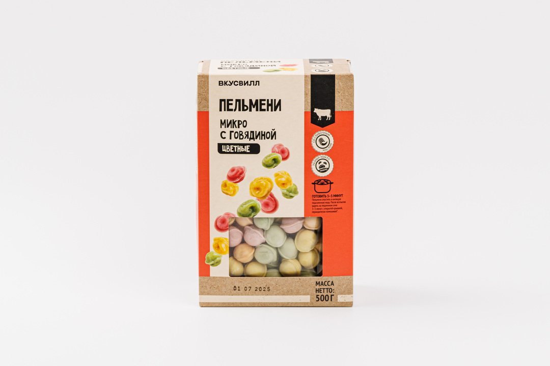 

Пельмени ВкусВилл микро с говядиной цветные 500 г