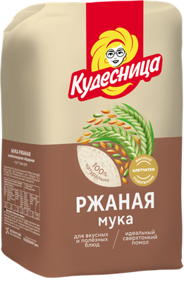 Мука Кудесница ржаная х/п обдирная, 1 кг