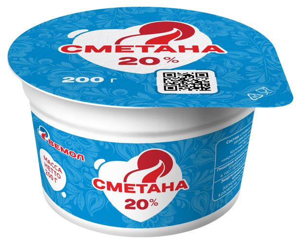 

Сметана Вемол 20% без змж 200 г
