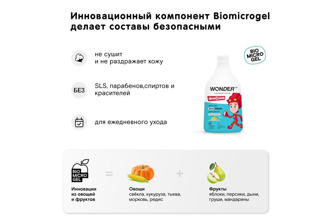 

Пена для ванны детская Wonder Lab абрикос 3+ 540 мл дизайн упаковки в ассортименте
