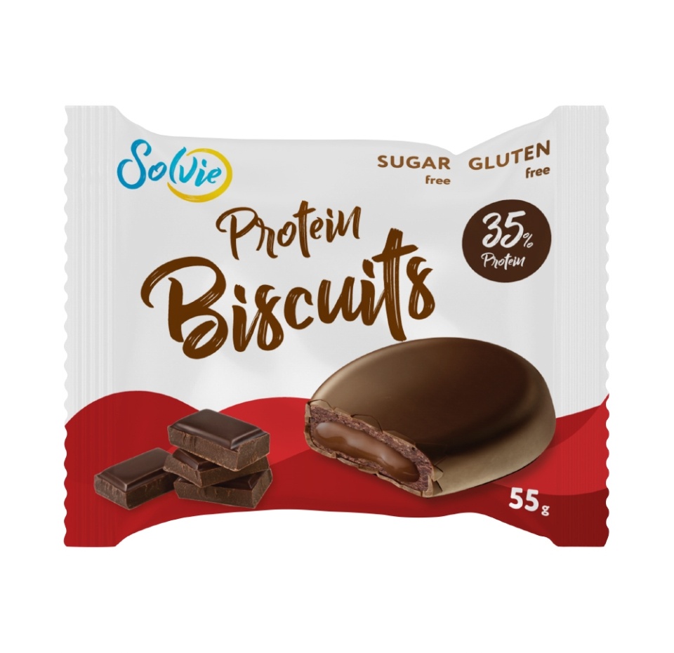 

Печенье протеиновое в шоколаде Solvie Protein Biscuits Бисквит Шоколад без глютена 55 г
