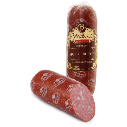 

Колбаса копчено-вареная РУБЛЁВСКИЙ Сервелат Московский, 350г