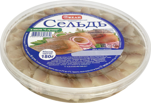 

Сельдь Океан филе-кусочками с лучком в масле 180 г