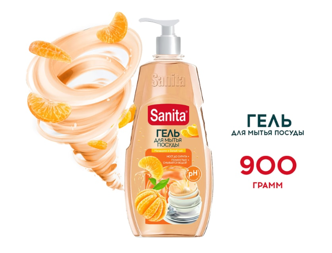 

Средство Sanita Мандарин и Белый Чай для мытья посуды универсальное 900 г