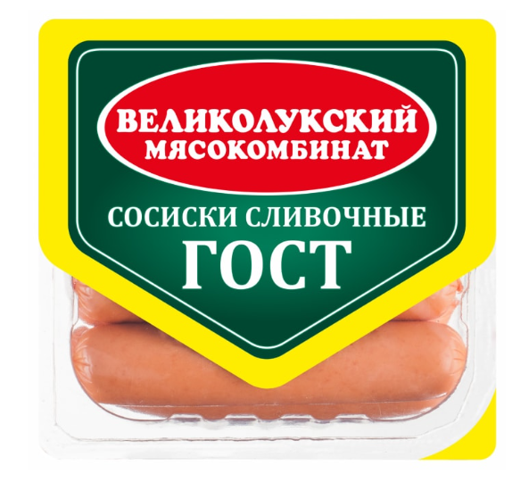 

Сосиски Великолукский Мясокомбинат Сливочные 330 г