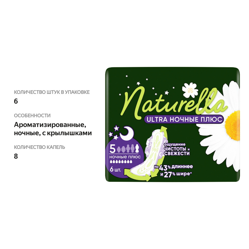 

Прокладки Naturella Ultra Ночные плюс (Night Plus) ароматизированные ромашка 6 шт.