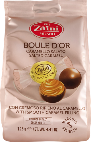 

Конфеты шоколадные Zaini Boule d'or из молочного шоколада с кремом соленая карамель 125 г