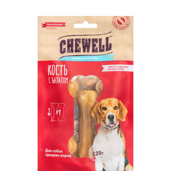 Лакомство Chewell из сыромятной кожи с бататом для собак средних пород 120 г