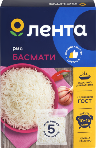 

Рис Лента Басмати длиннозерный в пакетиках 5 х 80 г