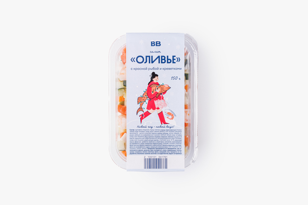 

Салат Оливье ВкусВилл с красной рыбой и креветками 150 г