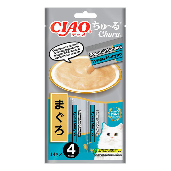 Лакомство Inaba Ciao Churu функциональное пюре из тунца магуро водный баланс для кошек 14 г x 4 шт