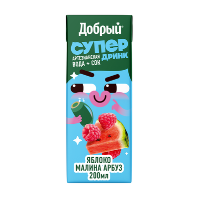 Напиток сокосодержащий Добрый Супер дринк Активный ребенок (Active kid) яблоко малина арбуз 200 мл