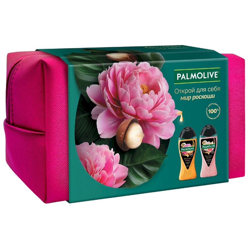 

Набор подарочный Palmolive Роскошь масел: Гель для душа Макадамия-Пион 250 мл, Гель для душа Инжир-Орхидея 250 мл, Косметичка
