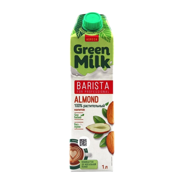 

Напиток миндальный Green Milk Barista Соевая основа ультрапастеризованный 1 л