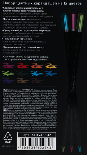 

Карандаши АРТформат Blackwood цветные трехгранный корпус 12 цветов