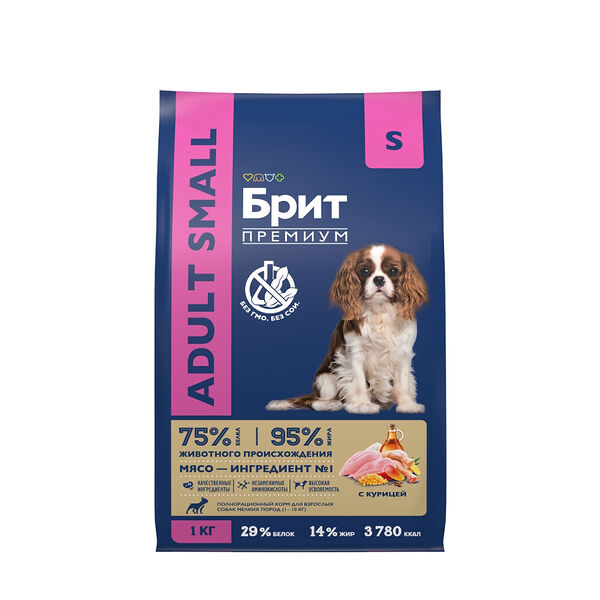 Корм Brit для взрослых собак мелких пород Premium курица 1 кг