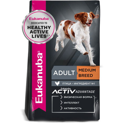 Корм Eukanuba Здоровая Активная жизнь (Healthy Active Lives) для взрослых собак средних пород 15 кг