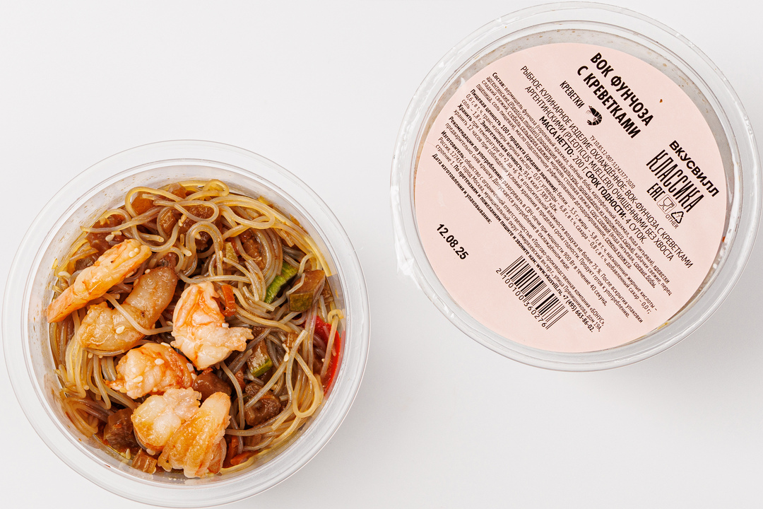 

Вок фунчоза с креветками ВкусВилл 200 г