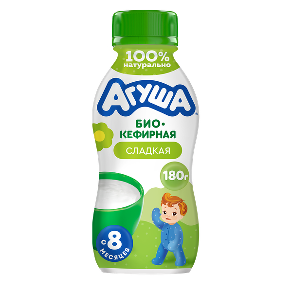 Биокефирный продукт Агуша сладкая с 8 месяцев обогащенная пробиотическими микроорганизмами 180 г