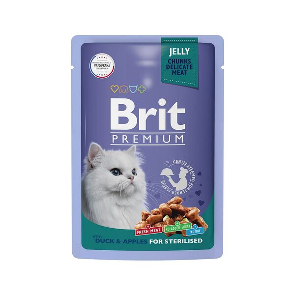 Пауч д/взрос стерил кошек  Brit Premium Cat Sterilised с уткой с яблоками в желе 85г 5050208
