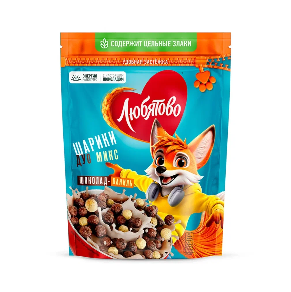 

Завтрак готовый Любятово Шарики шоколадные Дуо Микс 200 г дизайн в ассортименте