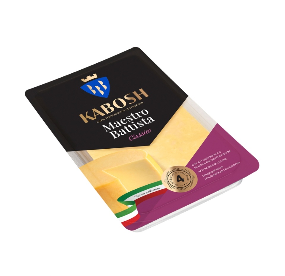 

Сыр твердый Maestro Battista Classico м.д.ж. в с.в. 50%, слайсы 125 г