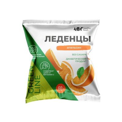 АБС Хелси Фуд (ABC Healthy Food) Зеленая Линия (Green Line) Леденцы апельсин без сахара 60 г