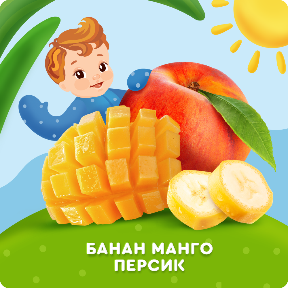 

Йогурт питьевой Агуша с бананом, манго и персиком с пробиотиком с 8 месяцев 180 г