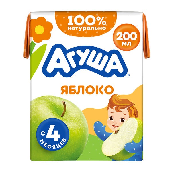 Сок детский яблочный Агуша 200 мл, с 4 месяцев