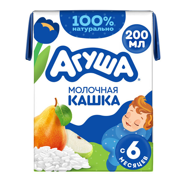 Каша жидкая Молочная Рисовая Агуша Засыпай-ка Яблоко-Груша с 6 месяцев 200 мл