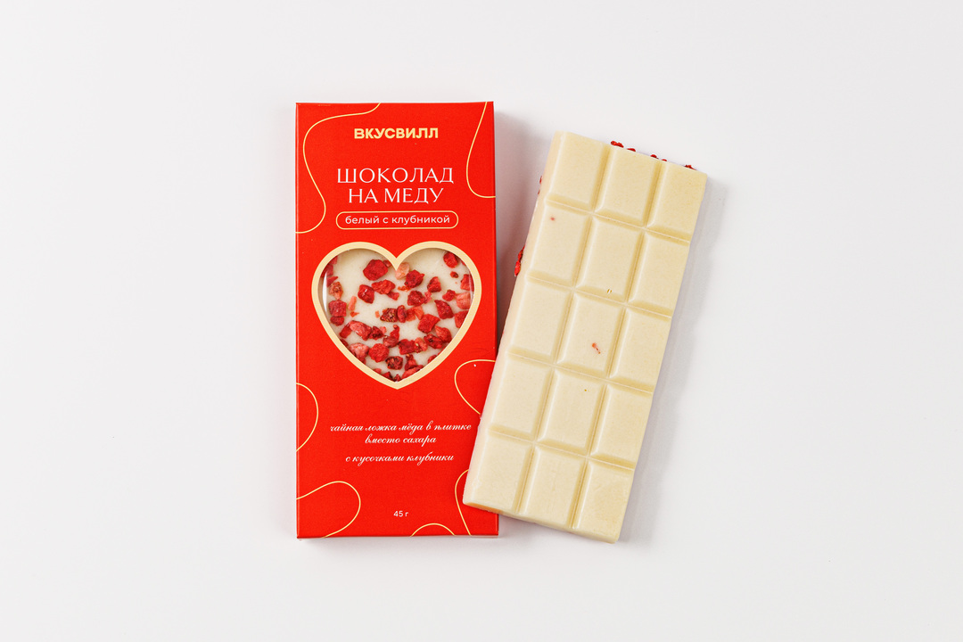 

Шоколад белый на меду ВкусВилл с клубникой 45 г