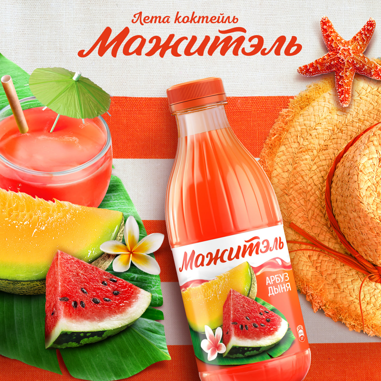 

Сывороточный коктейль Мажитэль с соком Арбуз-Дыня 950 г
