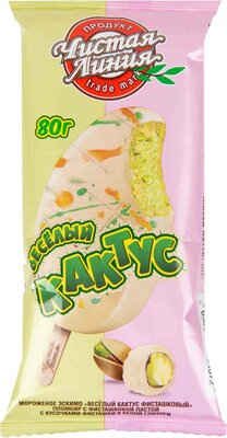 Мороженое пломбир Чистая Линия эскимо Фисташковый кактус в белой глазури 80 г