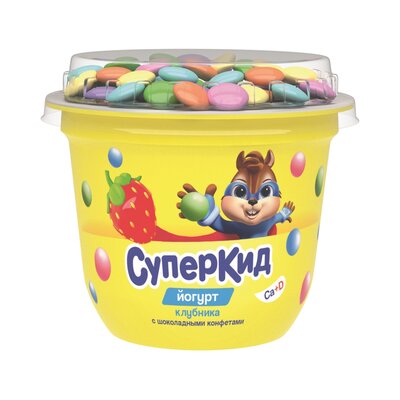 Йогурт СуперКид 2% с фрукт нап клубника и конфеты 103г п/ст