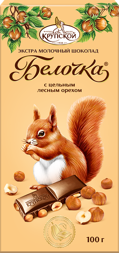 Шоколад Фабрика имени Крупской Белочка Экстра молочный с цельным фундуком 100 г