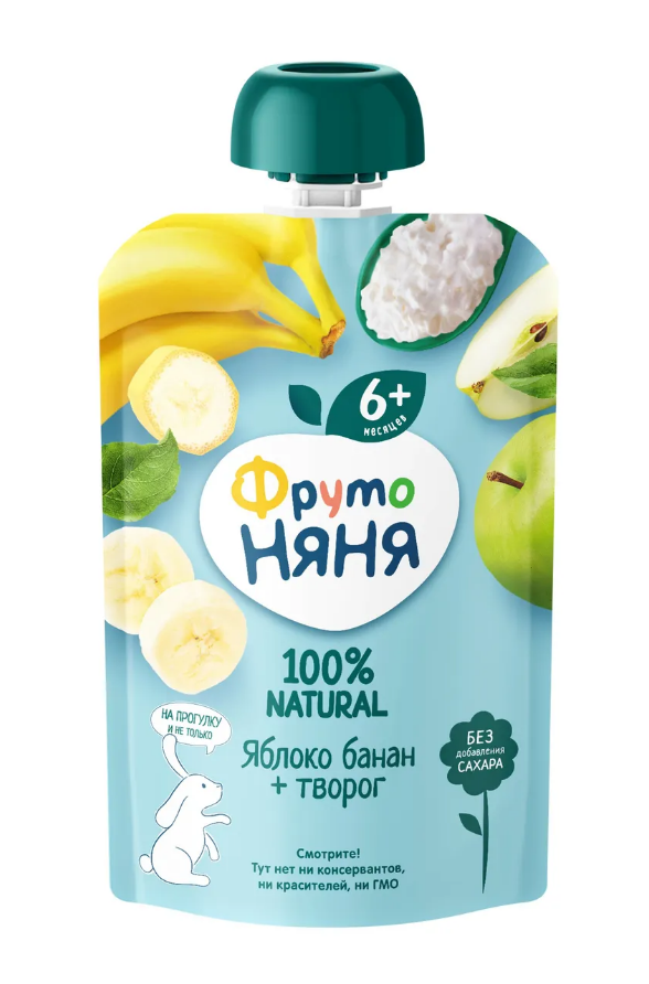 

Пюре ФрутоНяня яблоко банан + творог с 6 месяцев 90 г