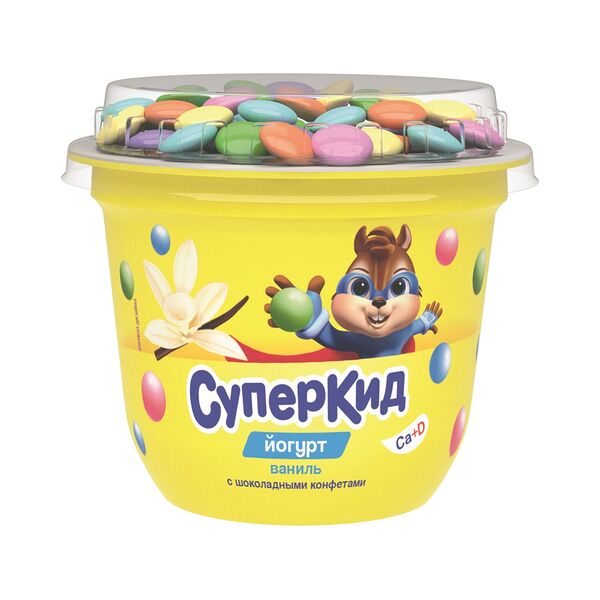 Йогурт СуперКид 2,0% для пит детей с наполн ваниль и конфеты 103г п/ст