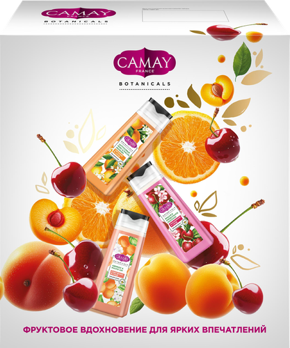 

Подарочный набор Camay Фруктово-цветочный букет гели для душа: Цитрусовый микс и масло жожоба 250 мл, Абрикос и масло ши 250 мл, Вишня и миндальное молочко 250 мл