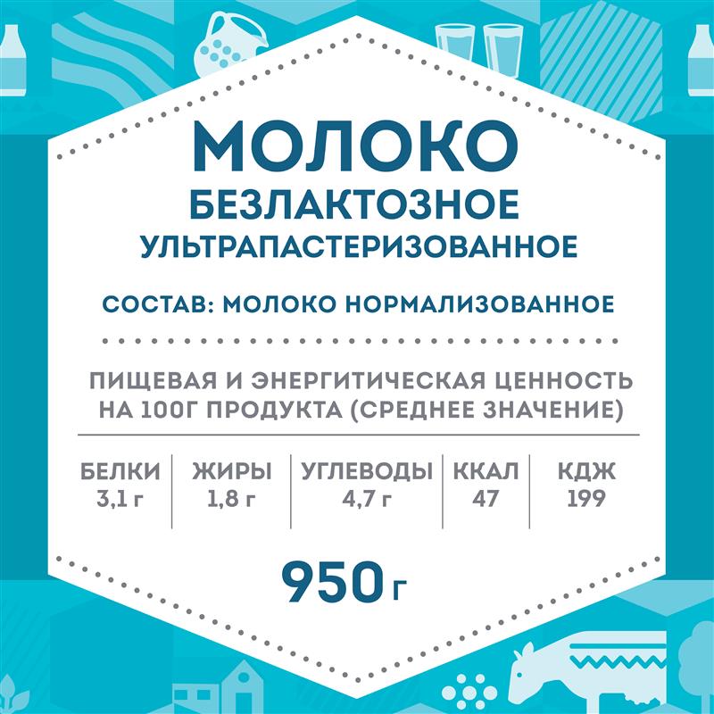 

Молоко Домик в деревне ультрапастеризованное безлактозное 1.8% 950 г
