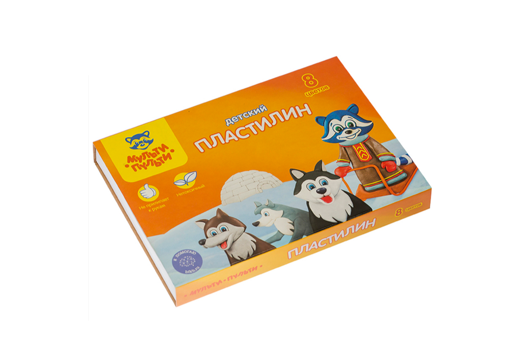 

Пластилин детский Мульти пульти со стеком Енот на Аляске 8 цветов 142 г
