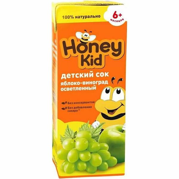 Сок Honey Kid яблочно-виноградный восстановленный осветлённый, 200 мл