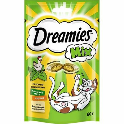 Лакомство для кошек Дримис (Dreamies) Микс (Mix) Лакомые подушечки с курицей и мятой 60 г