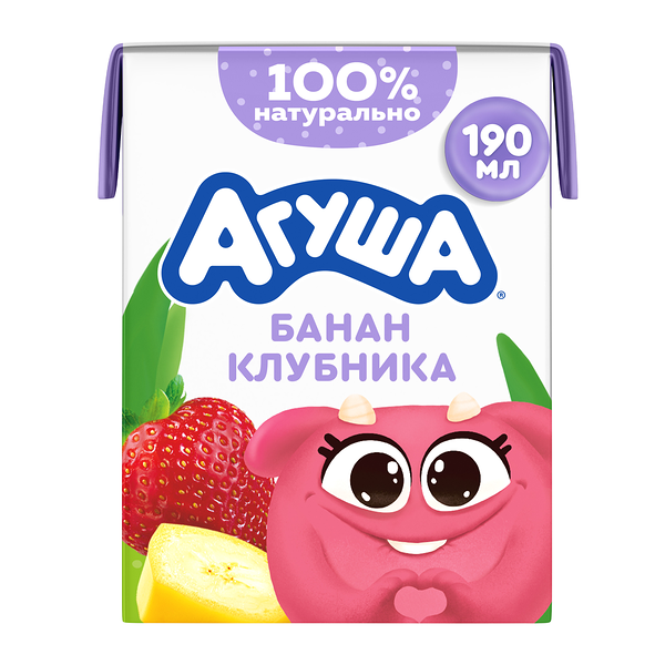 Молочный коктейль Агуша Банан-Клубника с ягодным соком для детского питания с 12 месяцев 190 мл
