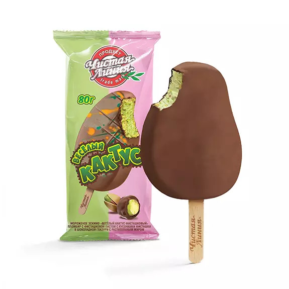 

Мороженое эскимо Чистая Линия Веселый Кактус пломбир фисташковый в шоколадной глазури 26.3% 80 г