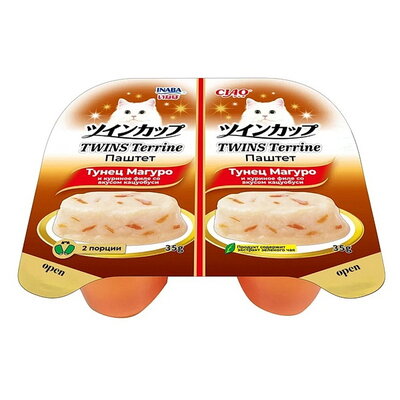 Паштет для кошек Инаба Чао (Inaba Ciao) Двойной Террин (Twins Terrine) тунец Магуро и куриное филе кацуобуси 2 шт. х 35 г