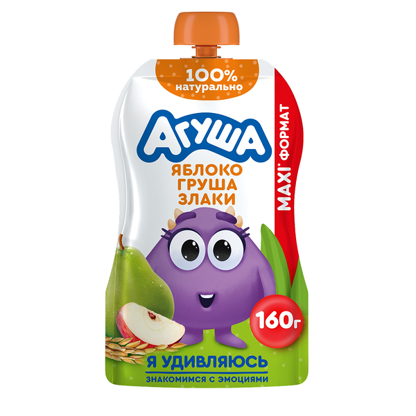 Пюре фруктовое Агуша с 8 месяцев яблоко, груша, злаки 160 г