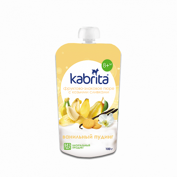 Kabrita® фруктово-злаковое пюре с козьими сливками «Ванильный пудинг» для детей с 8 мес